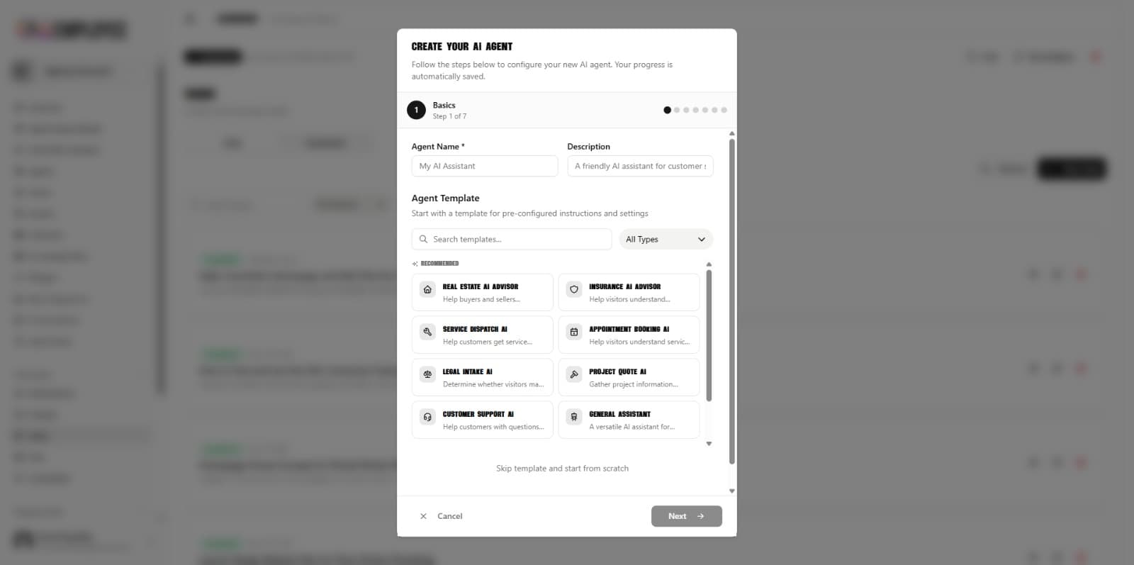 AI Employee Agent Setup Wizard with industry templates
